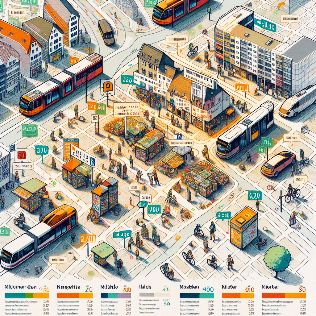 Mietspiegel-Einfluss durch Nähe zu ÖPNV in Düsseldorf Flingern Nord
